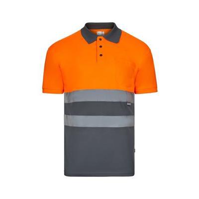 OBG.PUB - Polo piqué à manches courtes en polyester Ammios Orange / Gris Polo piqué à manches courtes en polyester Ammios Orange / Gris