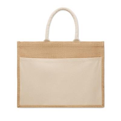 Sac shopping en jute laminé et toile de coton Grab Beige
