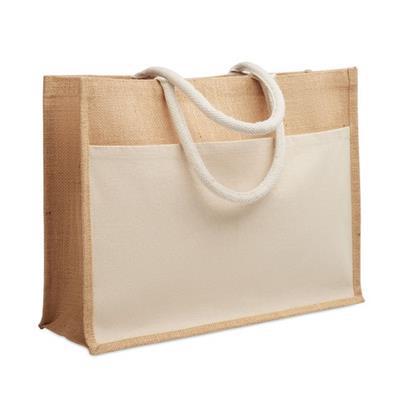Sac shopping en jute laminé et toile de coton Grab
