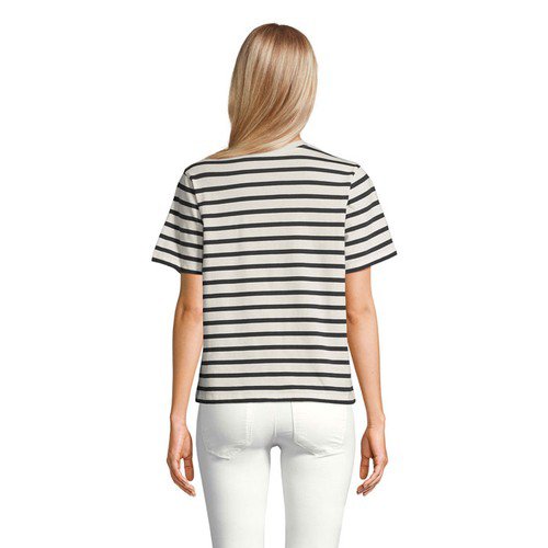 OBG.PUB - Tee-Shirt Femme Publicitaire en Coton Bio Velya Blanc cassé / Bleu marine Tee-Shirt Femme Publicitaire en Coton Bio Velya Blanc cassé / Bleu marine
