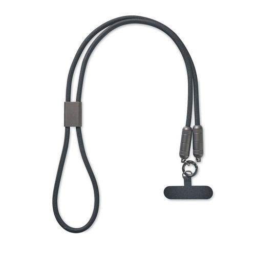 Lanyard Câble USB-C 60W pratique en RPET Zedeon Noir
