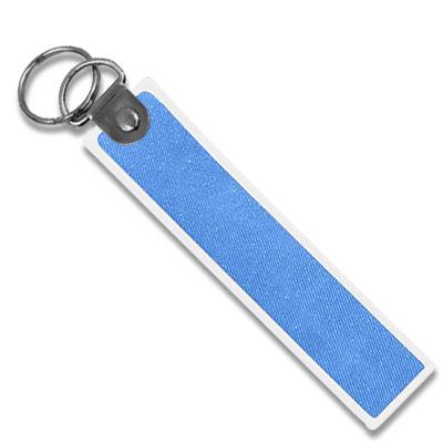 Porte clés métal tissu gravé double face bleu