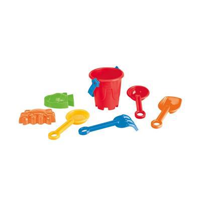 Seau de plage en plastique avec accessoires Aldian Rouge