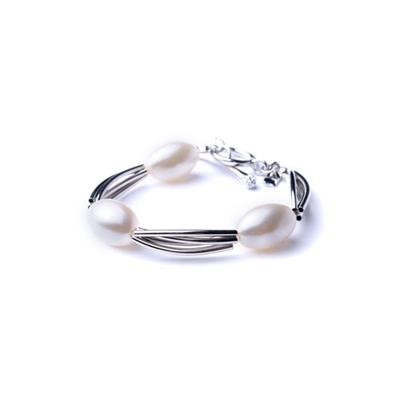 Bracelet matière métallique/perle blanc Meysha