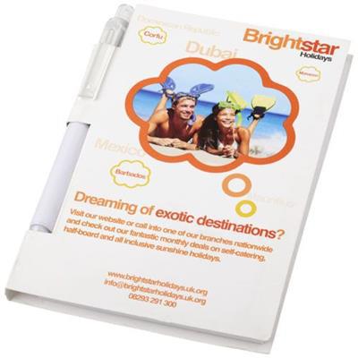 Ensemble conférencier avec bloc-notes et stylo Qio Blanc