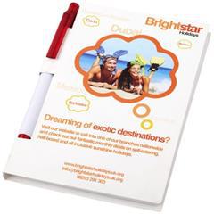 Ensemble conférencier avec bloc-notes et stylo Qio