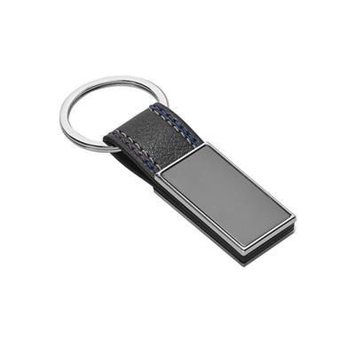 Porte-clés rectangulaire métal et similicuir Biale Bleu