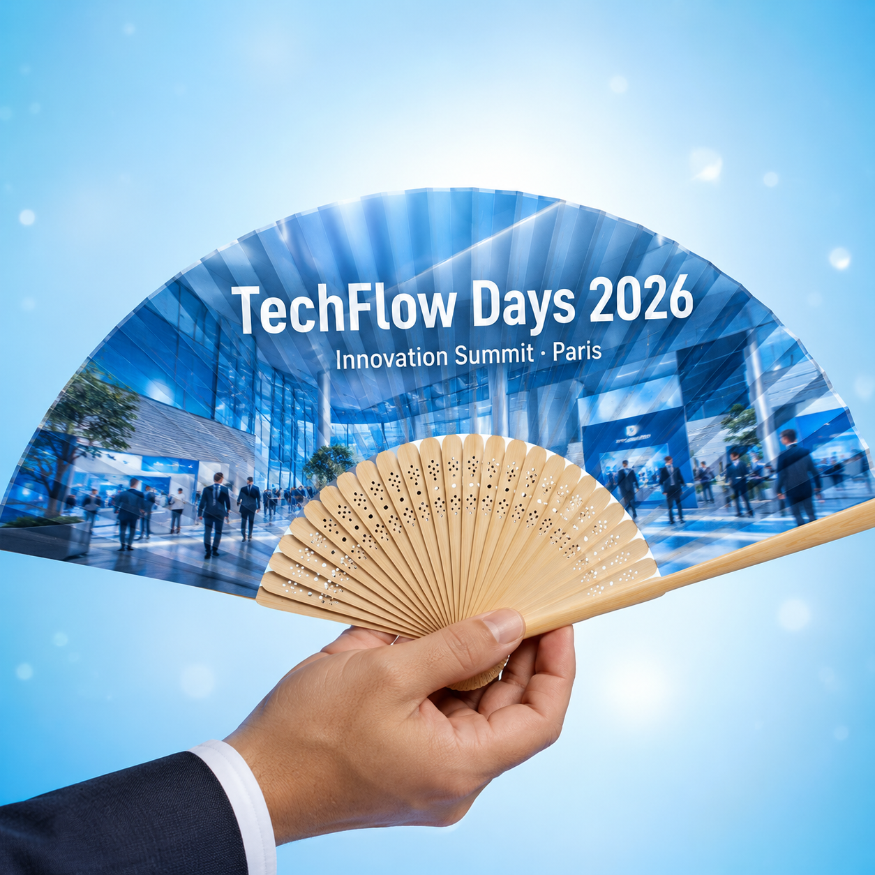 Éventail Sakura personnalisé pour salon B2B TechFlow Days