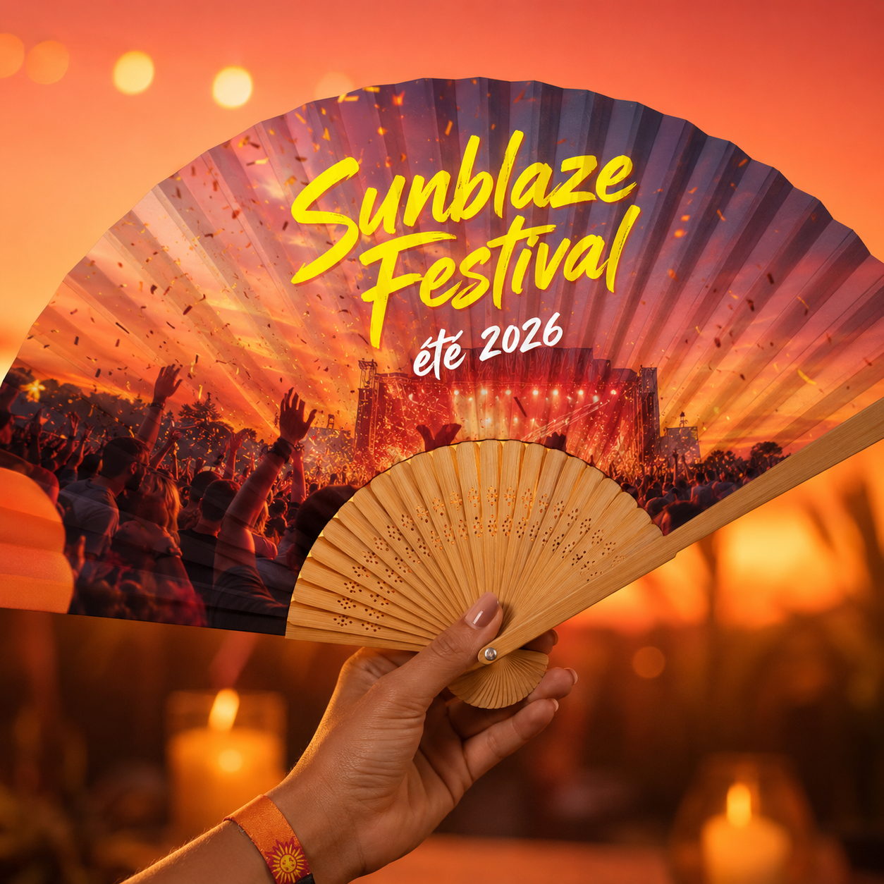 Éventail Sakura personnalisé pour festival d'été Sunblaze