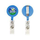 Porte badge dérouleur avec doming quadri bleu Porte badge dérouleur avec doming quadri bleu