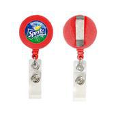 Porte badge dérouleur avec doming quadri rouge Porte badge dérouleur avec doming quadri rouge