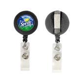 Porte badge dérouleur avec doming quadri noir Porte badge dérouleur avec doming quadri noir