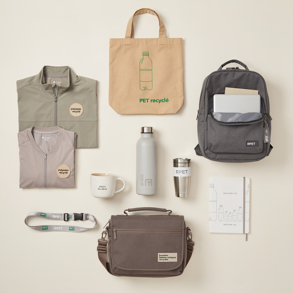 Objets publicitaires en polyester recyclé issus de bouteilles